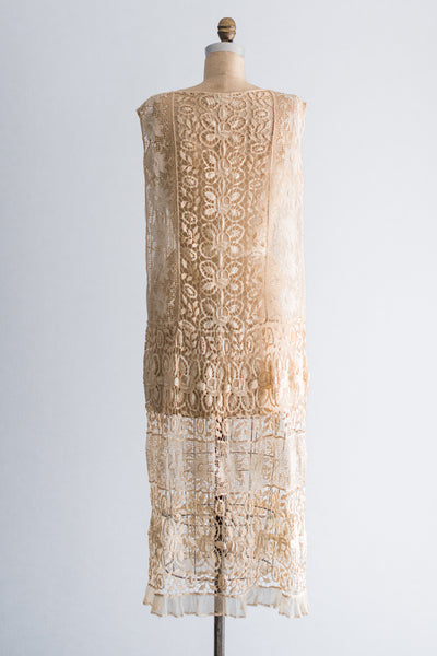 1920s Silk Mixed Lace Flapper Dress - M/L | G O S S A M E R