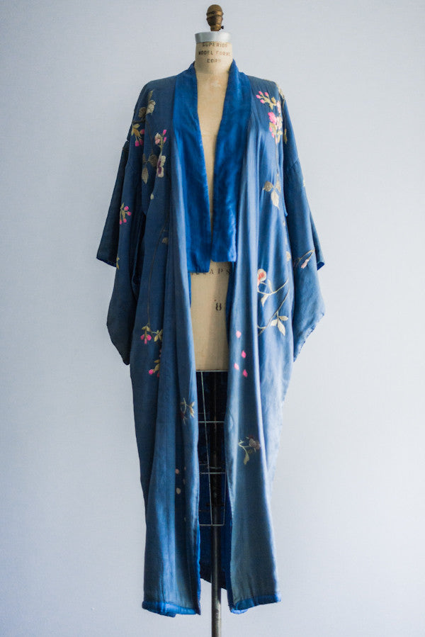 [SOLD] Antique Blue Silk Kimono Robe with Colorful Embroidery | G O S S ...