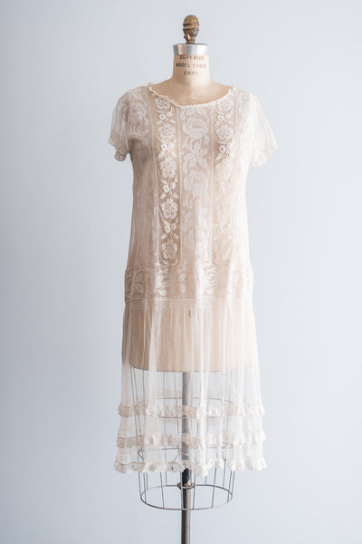 1920s Embroidered Lace Flapper Dress - M | G O S S A M E R