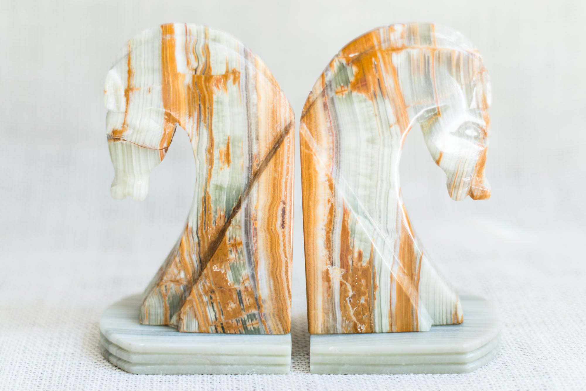 carved stone horse bookends