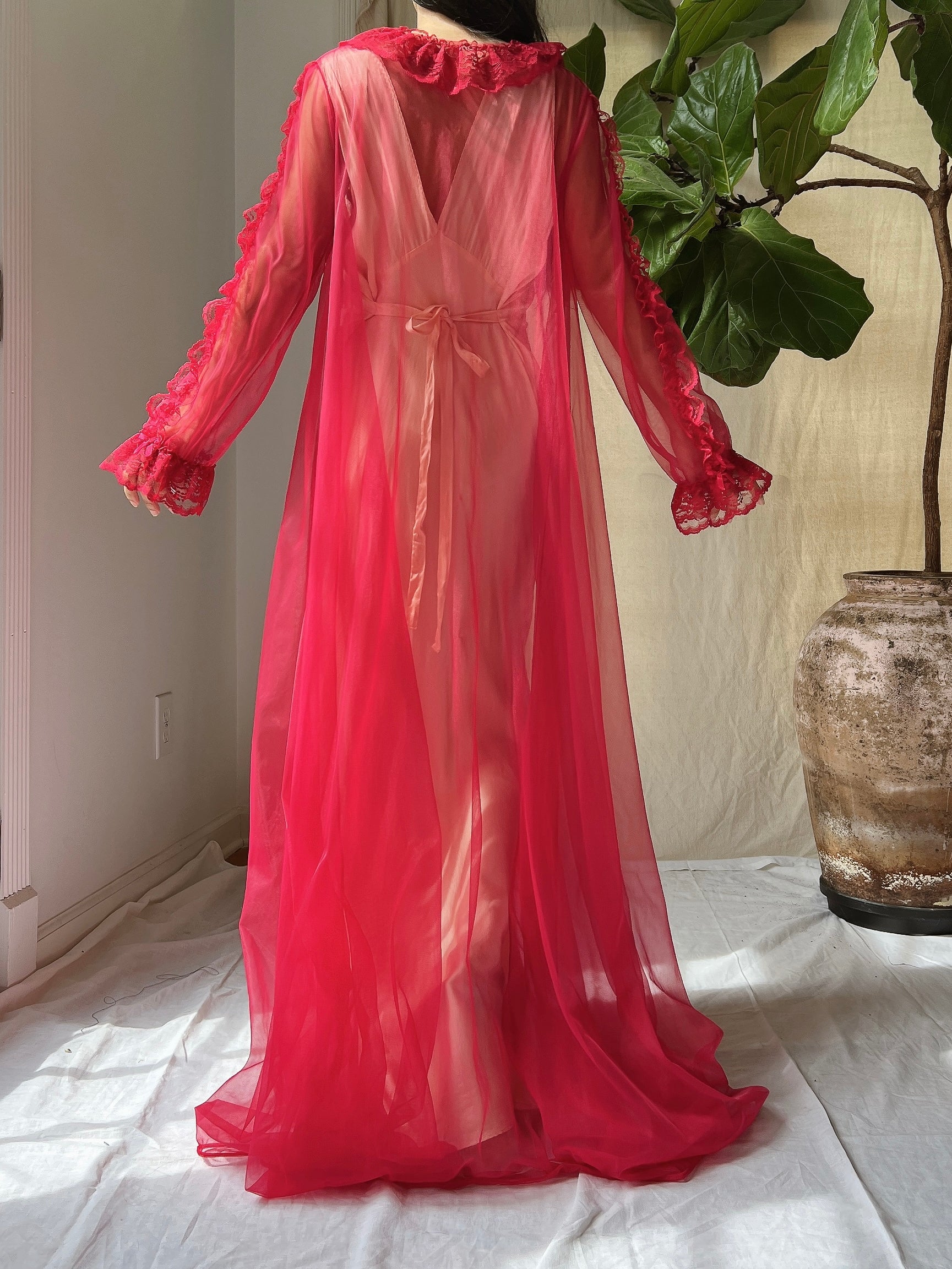 Vintage Nylon Dressing Gown - OSFM G O S S A M E R