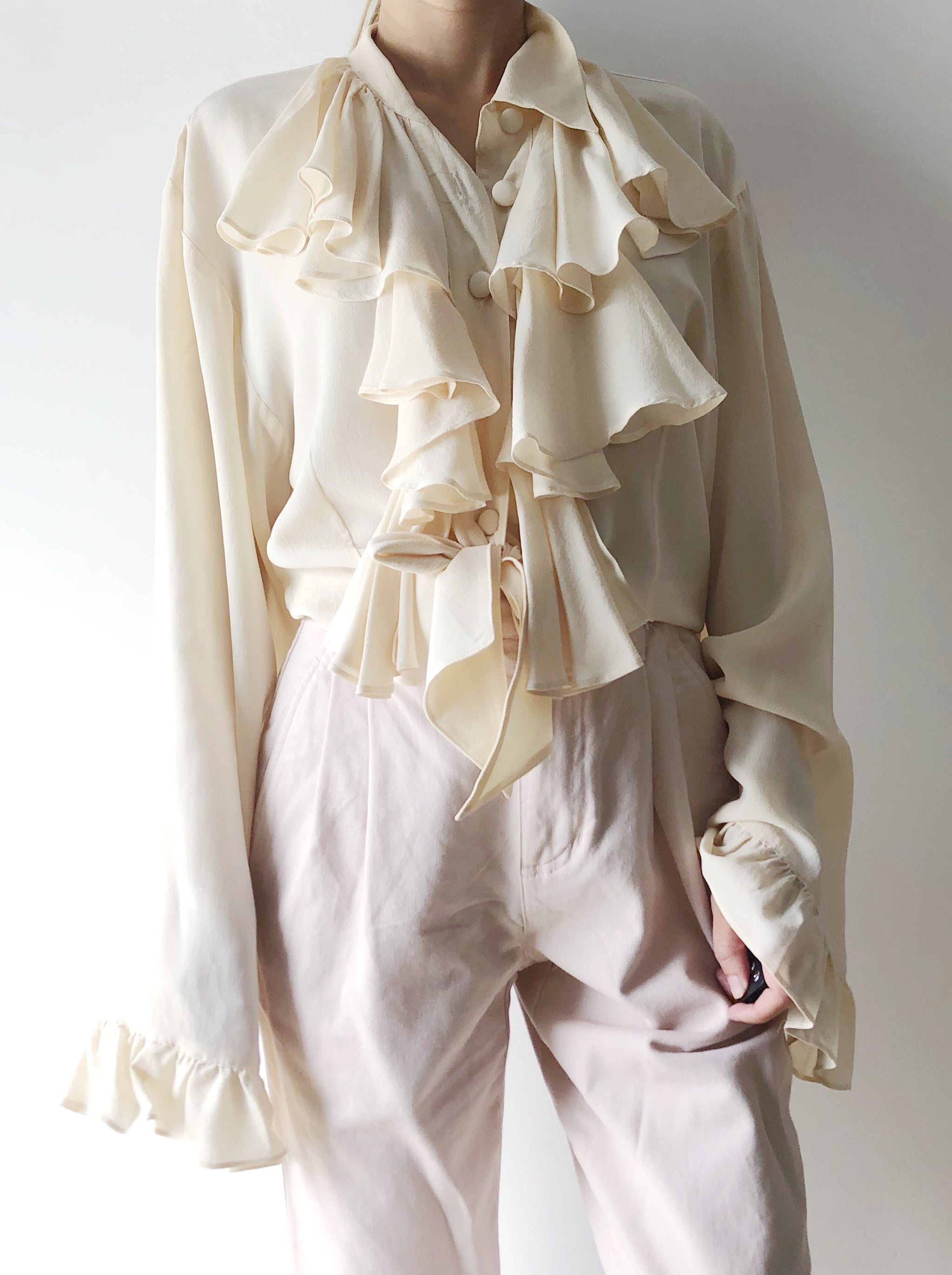 silk ruffle blouse ivory