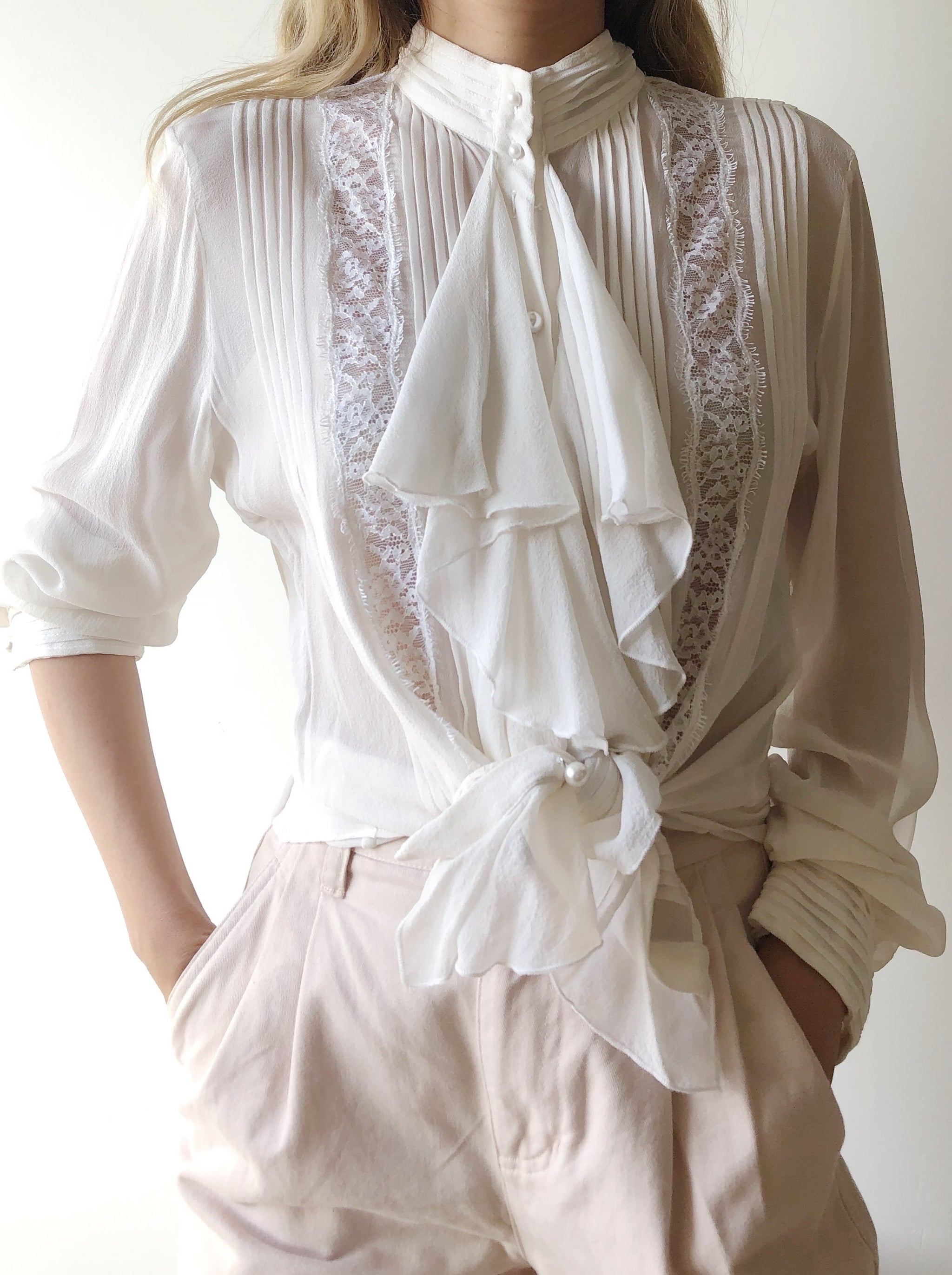 mock neck top white