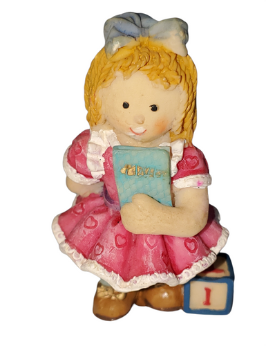 School Girl/Doll Figurine Carrying Book, with Block at Feet