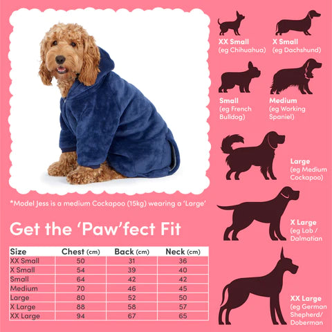 Dog navy Snuggy Size Guide