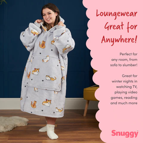 Snuggy Cat Print Hooded Blanket Details