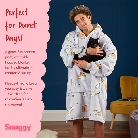 Snuggy Cat Print Hooded Blanket Overview