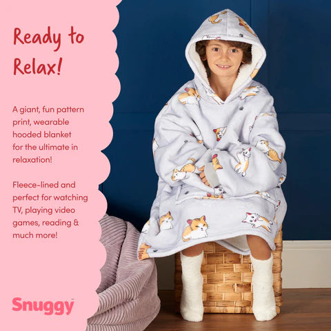 Snuggy Cat Print Kids Hooded Blanket Overview