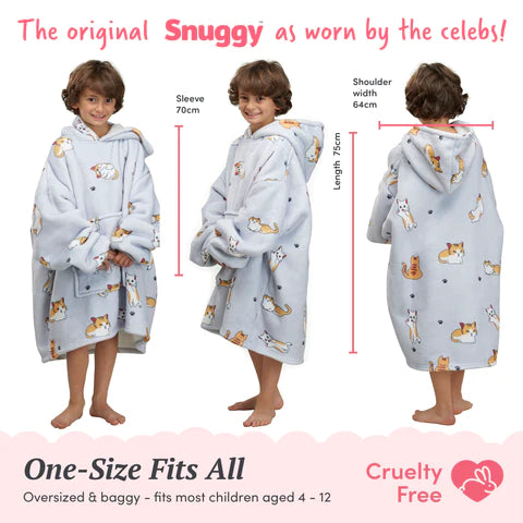 Snuggy Cat Print Kids Hooded Blanket Size Guide
