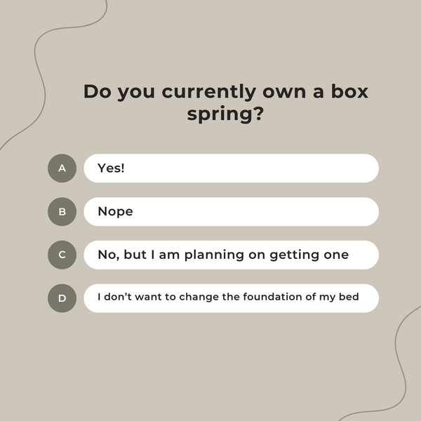 A quiz question asking if you currently own a box spring