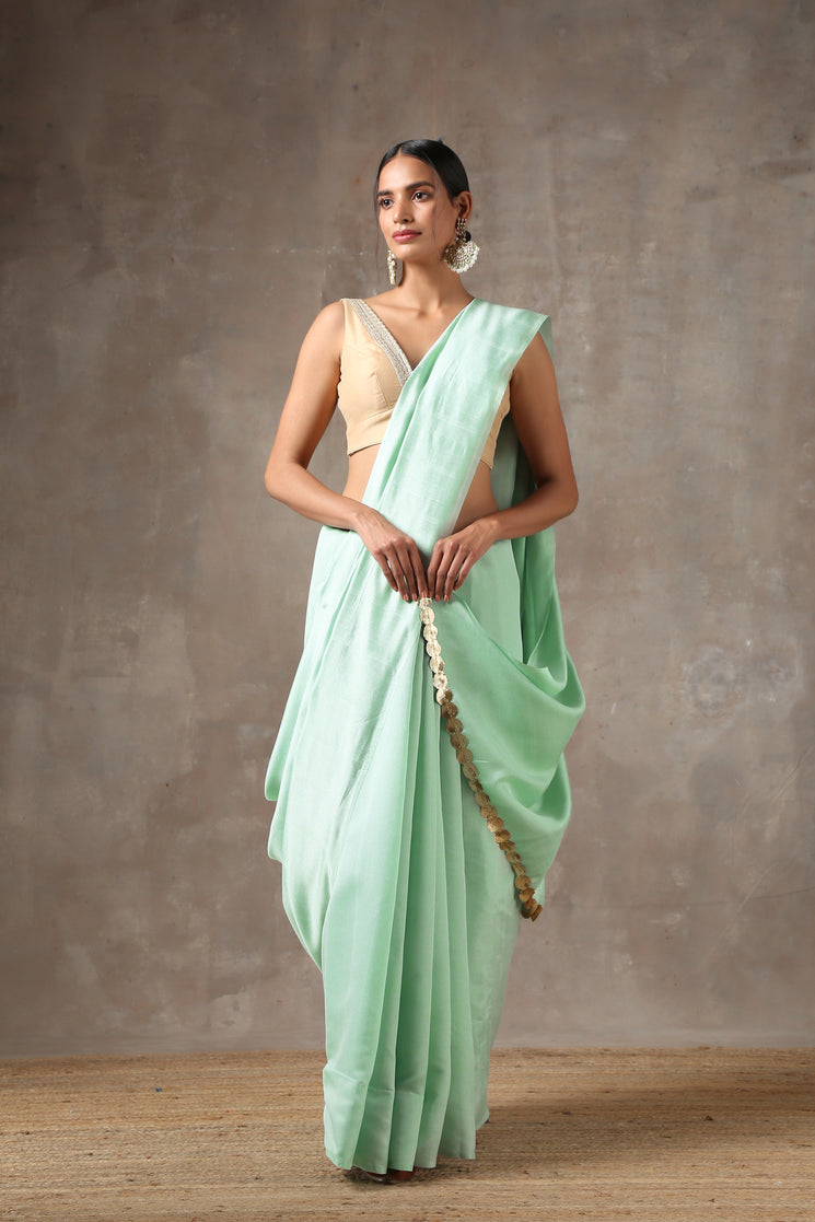 Mint Bloom Saree with lace on edge