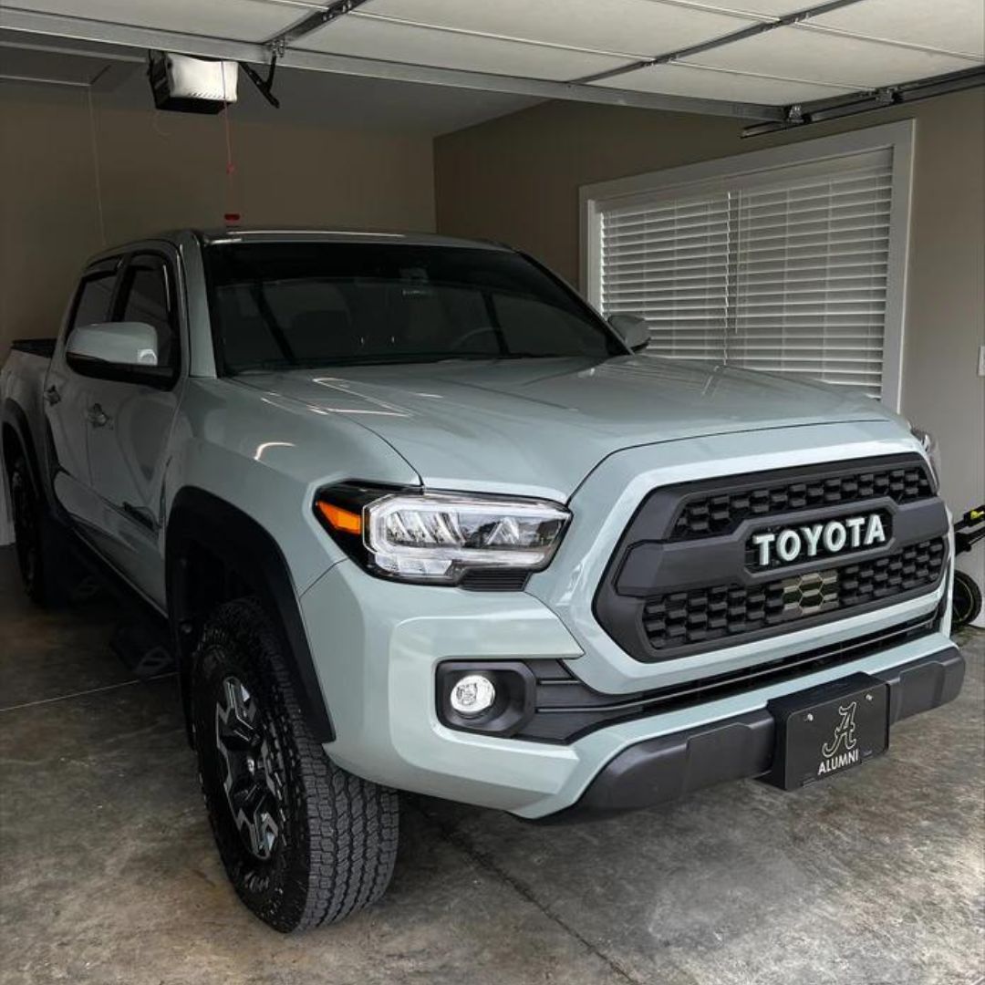 Toyota truck in a garage