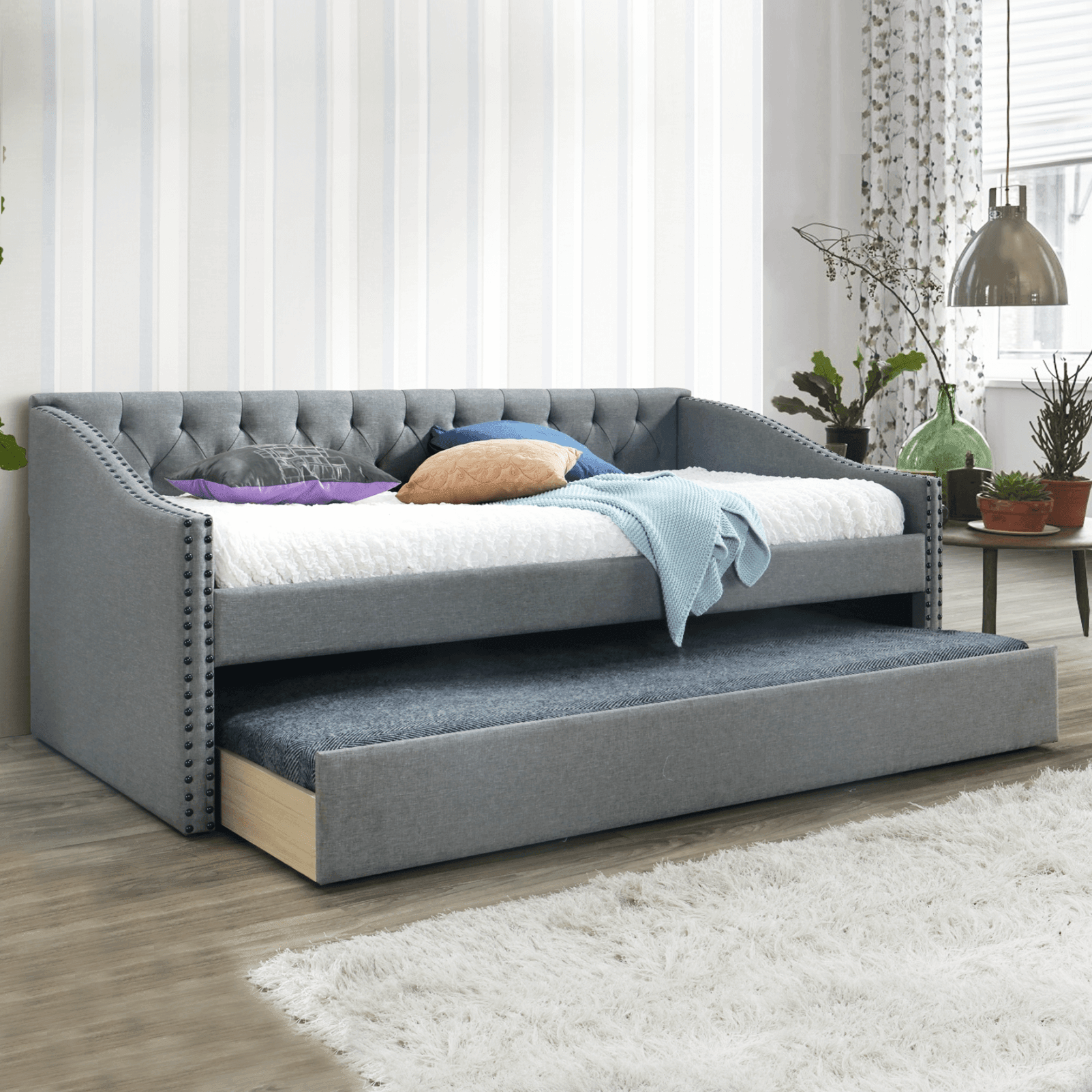 Grey luxury Guest Day Bed Fram - with Pull Out Single Bed#N# – Kidsbunkbed