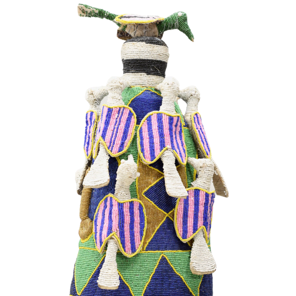 African Yoruba Beaded Multi Colored Bird Crown