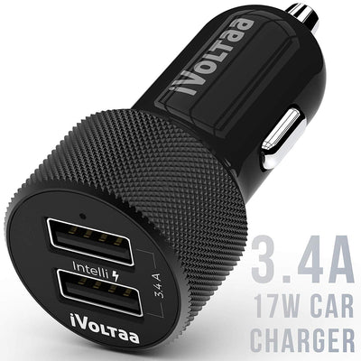 iVoltaa QC 3.0 Dual Port 36 W Turbo Car Charger with Type C Cable (Bla
