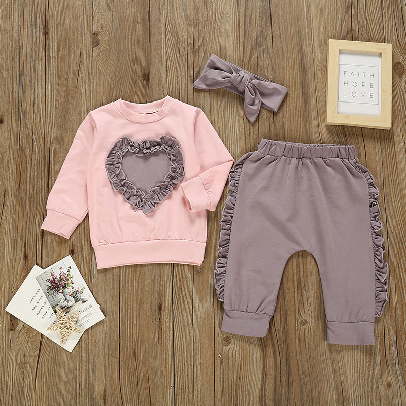 Jogger Outfit Set for Baby Girls with Ruffle Heart Long Sleeve T-Shirt Sweat Suit for Girls