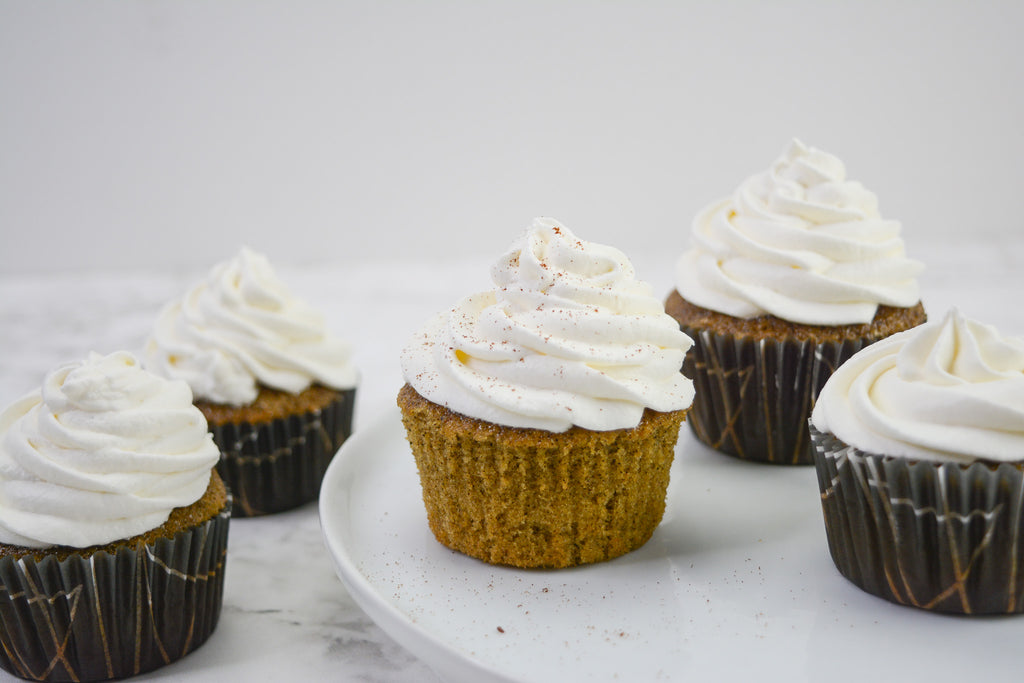 five frosted coffee cupcakes.