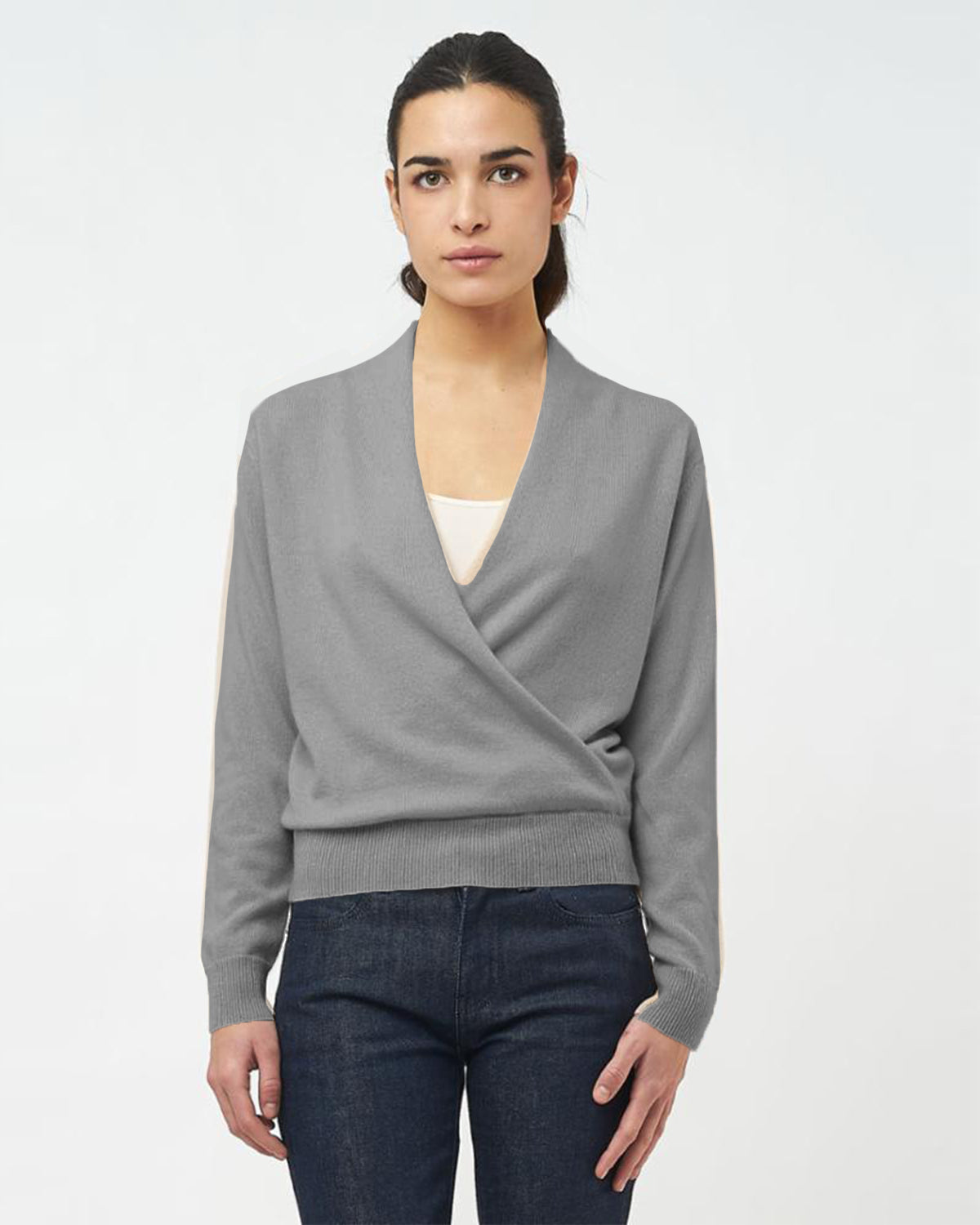 Long Sleeve Cashmere Wrap Sweater | Gris Chine