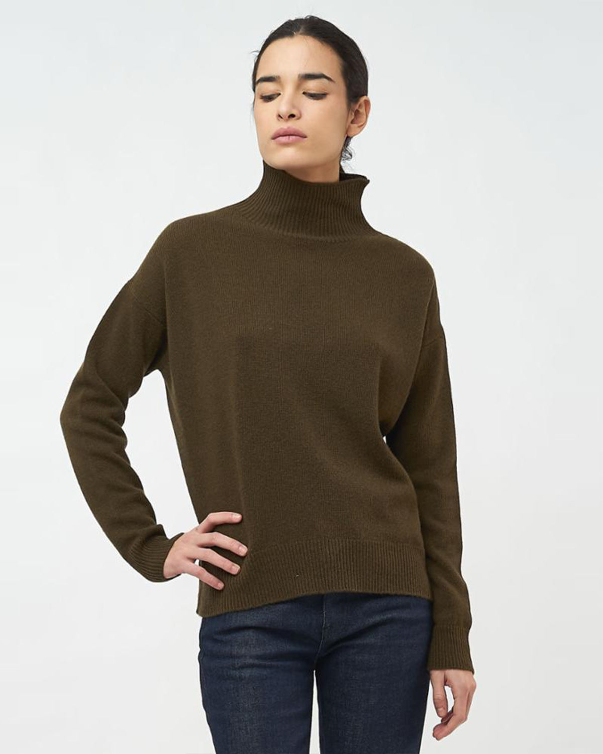 Wool Cashmere Mock Neck Sweater | Militaire