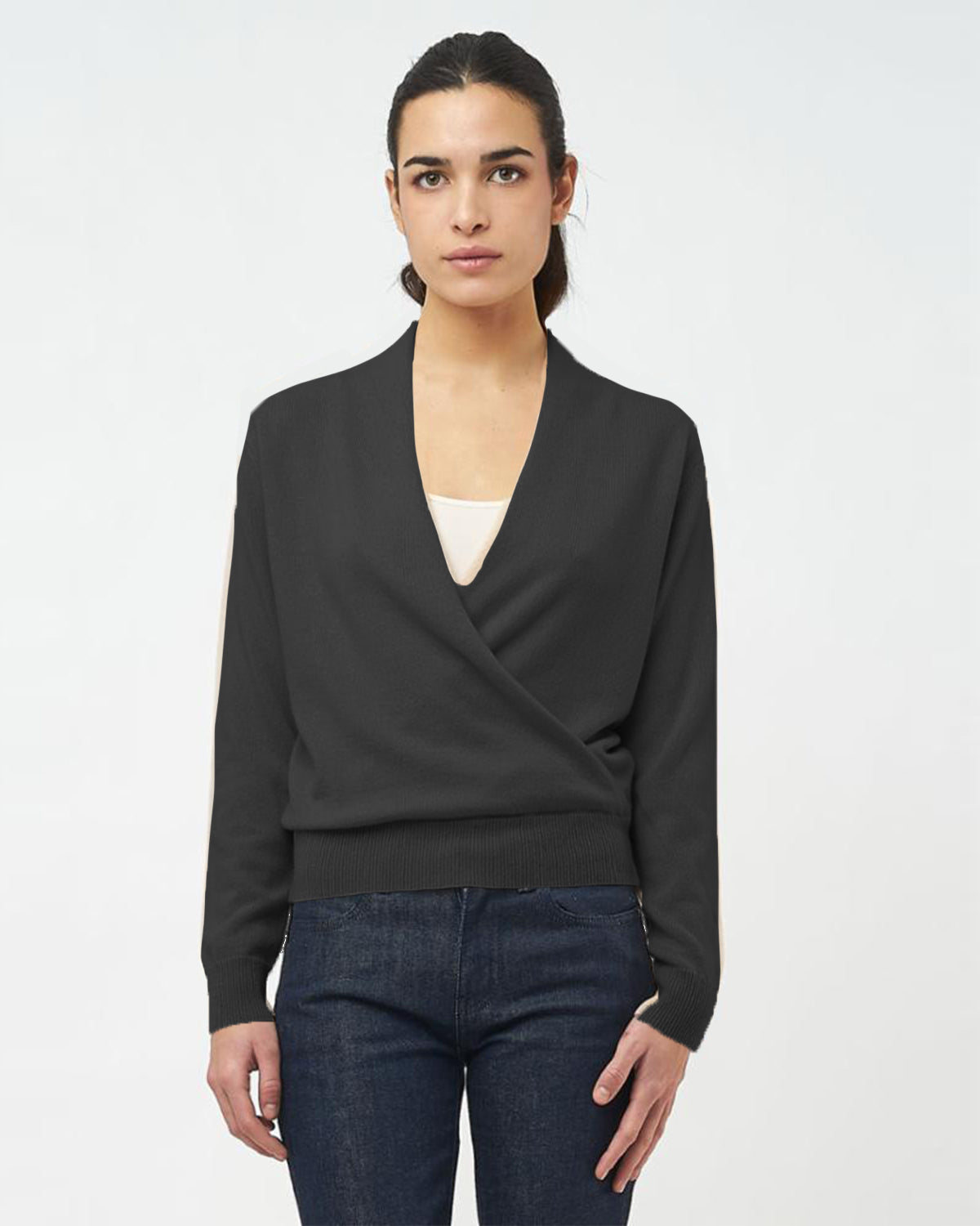 Long Sleeve Cashmere Wrap Sweater | Black