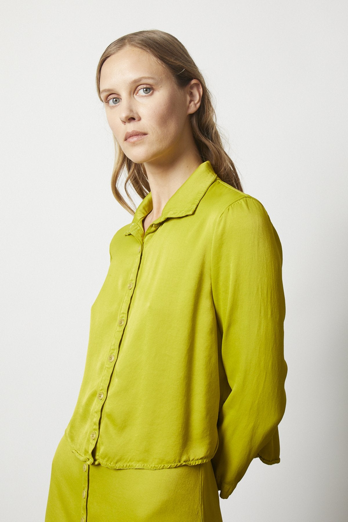 Twiggy Washed Satin Top | Chartreuse