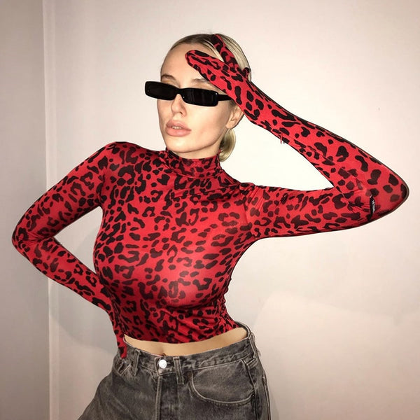 red leopard print long sleeve top