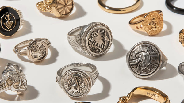  A montage of signet rings from ancient Egypt, Rome, and Greece