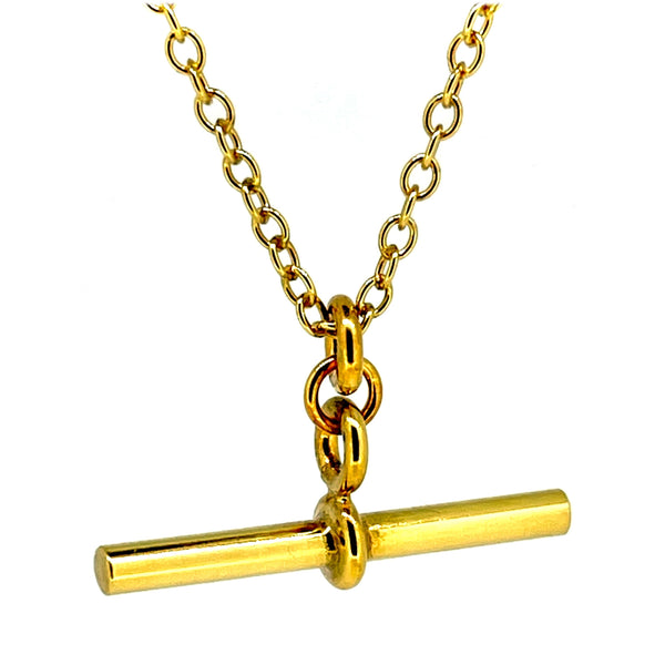 18CT GOLD VERMEIL T BAR NECKLACE - 3CM ALBERT PENDANT CHAIN