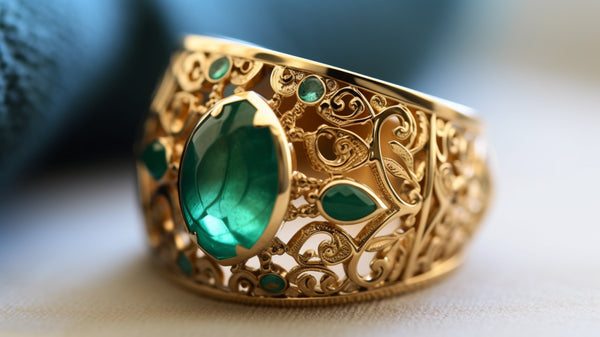 Gold + fancy oval cut emerald ring