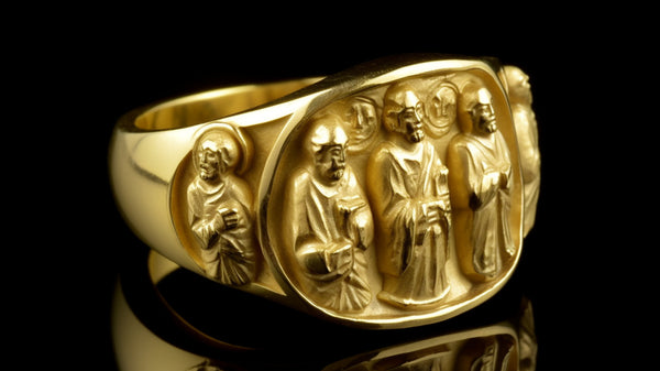 Close-up of a polished gold signet ring
