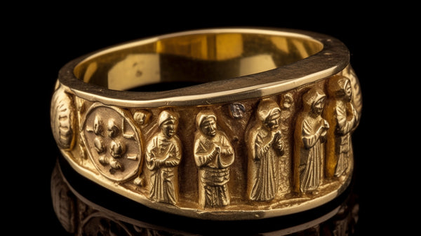 Close-up of a polished gold signet ring