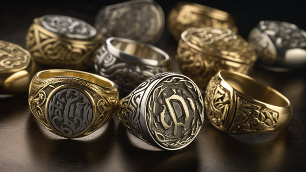 Solid gold signet rings with a matte finish and a striking, carved eagle motif.