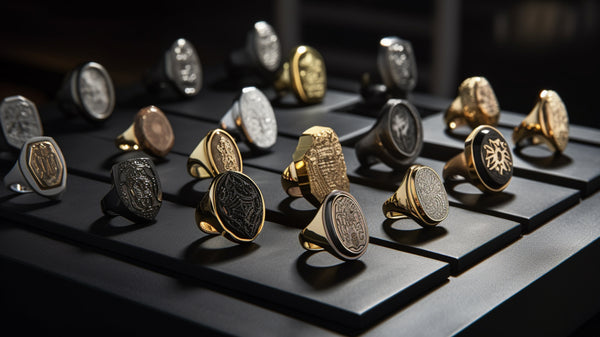 Classic signet rings with a black enamel shield