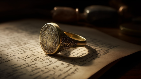 beautifully crafted signet ring from the Roberts & Co collection, lying on a vintage parchment 