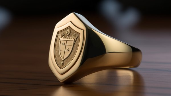 close-up shot of a signet ring with a shield style table