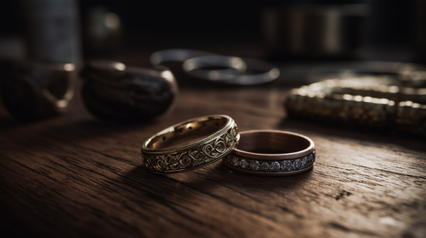 wo rings – one representing a betrothal ring from the Tudor era, and the other, a wedding ring