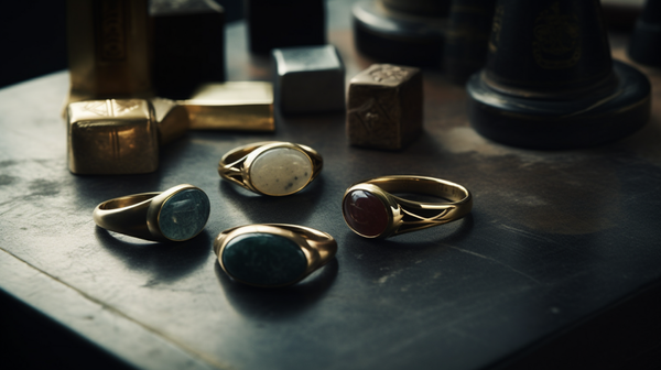 Several signet rings adorned with gems