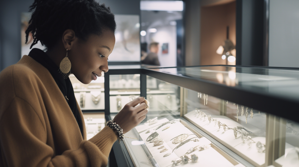 A customer at Roberts & Co being shown various jewelry pieces, displaying a range of emotions