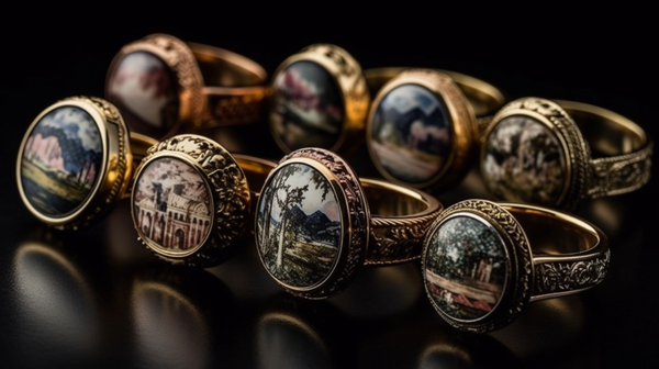 A selection of elegant rings from Roberts & Co's collection, shot in a way that highlights their intricacy and craftsmanship