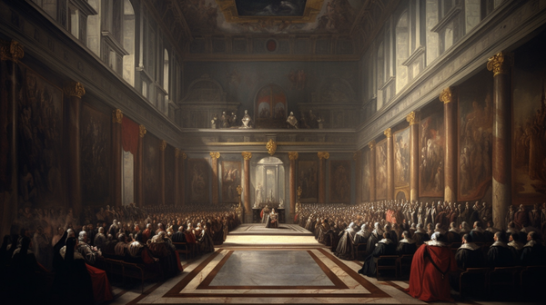 historical painting or representation of a traditional ring ceremony from the era of the Council of Trent