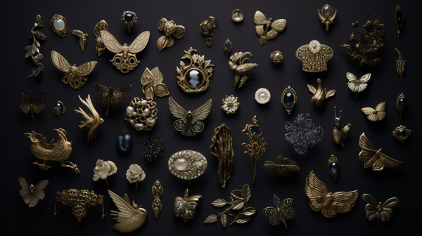 A selection of brooches from Roberts & Co's collection, displaying diverse designs and styles.