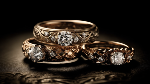 An exquisite shot of Roberts & Co's jewelry collection showcasing engagement and wedding rings