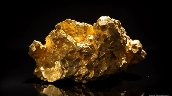 Close-up shot of a raw gold nugget showcasing its natural luster and texture.