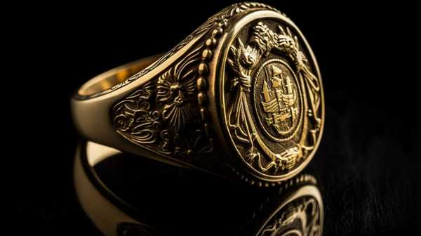 vintage signet ring, with a detailed family crest and emblem