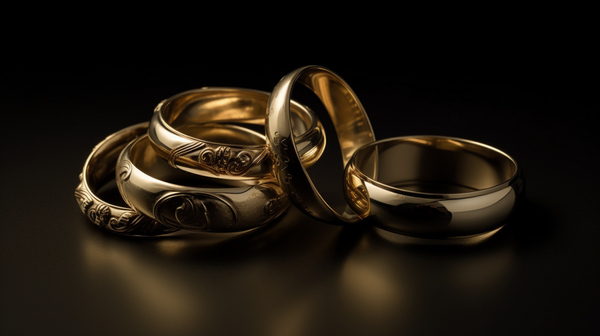 An array of gold wedding rings