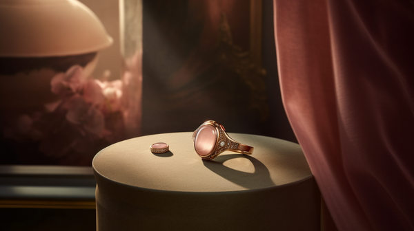 woman's signet ring from Roberts & Co in a soft and feminine setting