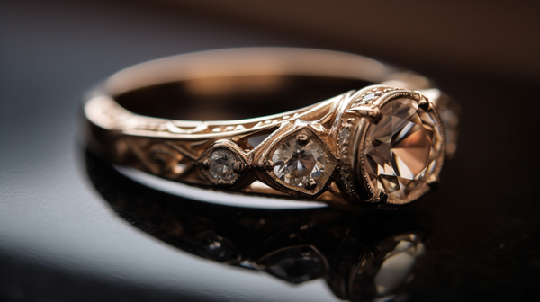 a contemporary betrothal ring designed by Roberts & Co against a neutral background
