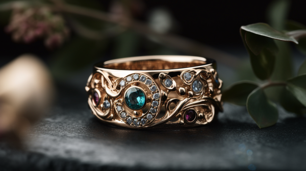 contemporary gold betrothal ring set with emeralds and diamonds