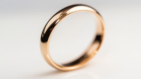 "D-shaped gold wedding ring showcasing its distinct profile - flat on the inside and rounded on the outside.