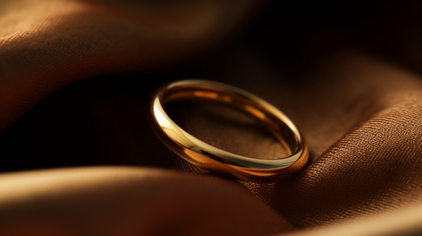 close-up shot of a 9-carat gold ring on a plush velvet surface